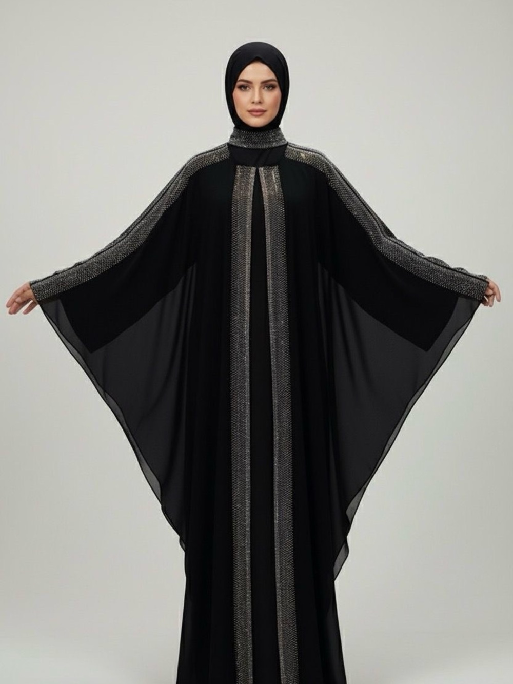 Elegant Black Embellished Abaya Dress